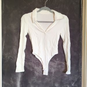 Gembera Cream Ribbed Long Sleeve Bodysuit Size Large